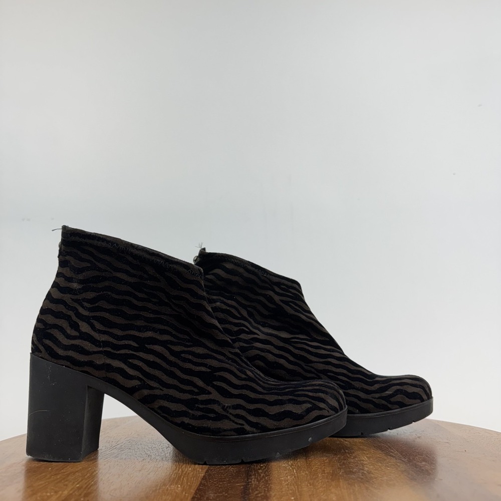 Womens Toni Pons Finley Black Brown Tiger Print Pull On Heeled Ankle Boots Sz 38